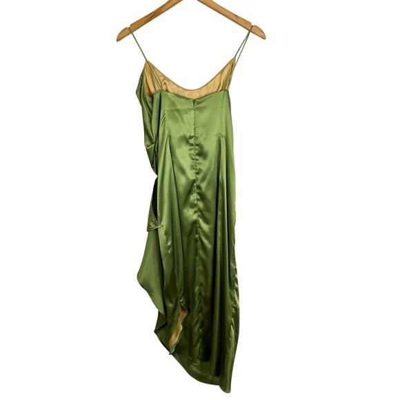 Bari Jay Green Satin Ruffle Spaghetti Strap Lined Dress - Picture 5 of 6
